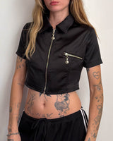 Black Zip Up Top - S